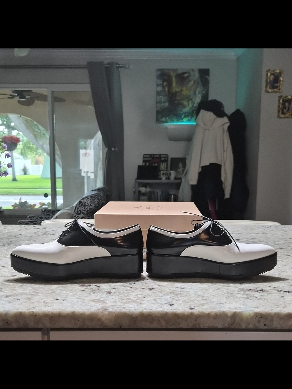 Prada Spazzolato Bicolore Platform Oxfords Black White Brogues 38.5 Box - Picture 5 of 16